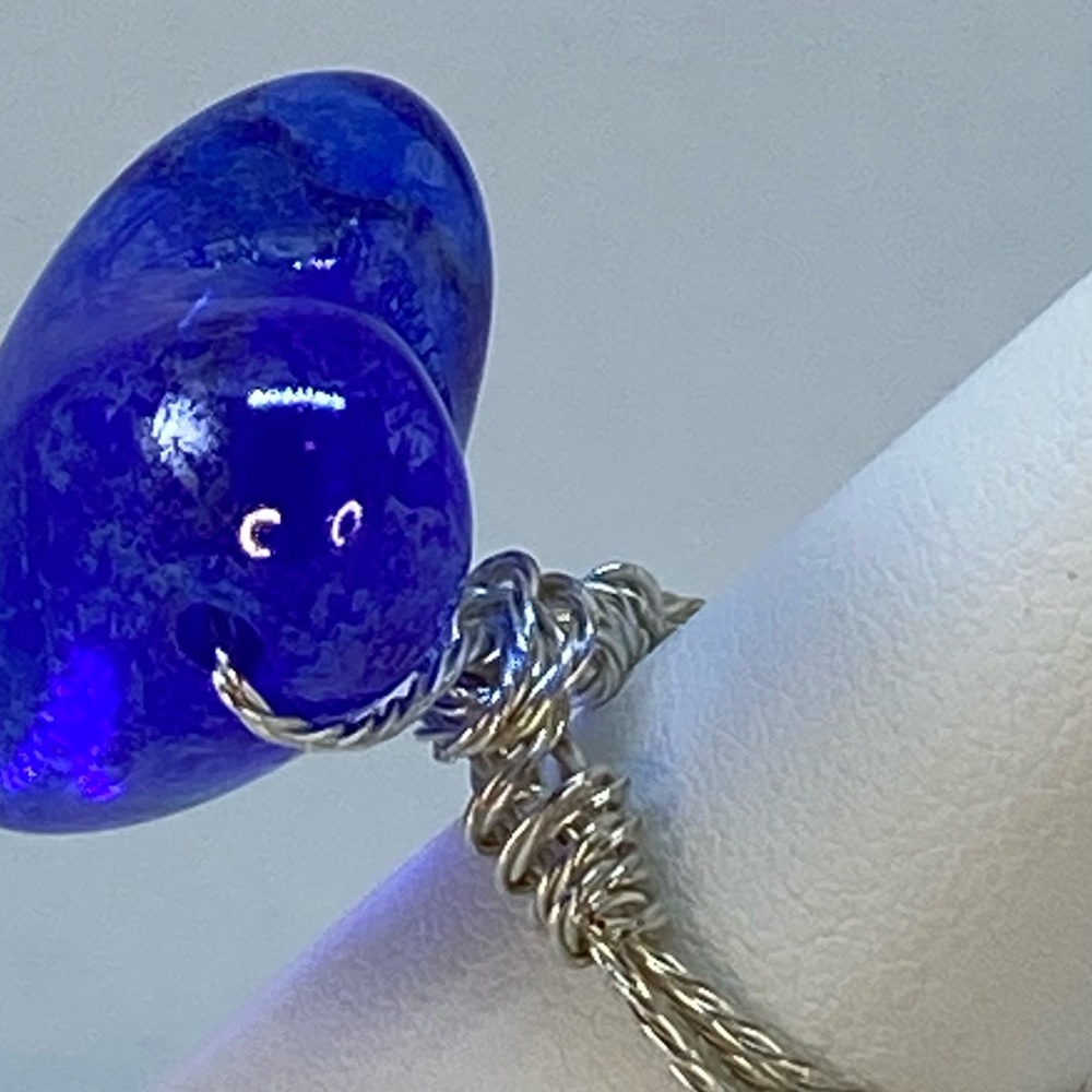Handmade Blue Heart on Twisted Silver Tone Ring - Picture 4 of 15